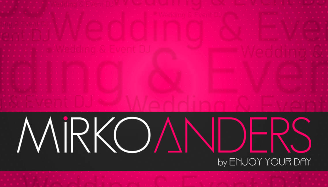 Logo von Mirko Anders, spezialisiert auf Hochzeiten und Veranstaltungen, in pinkem Design.